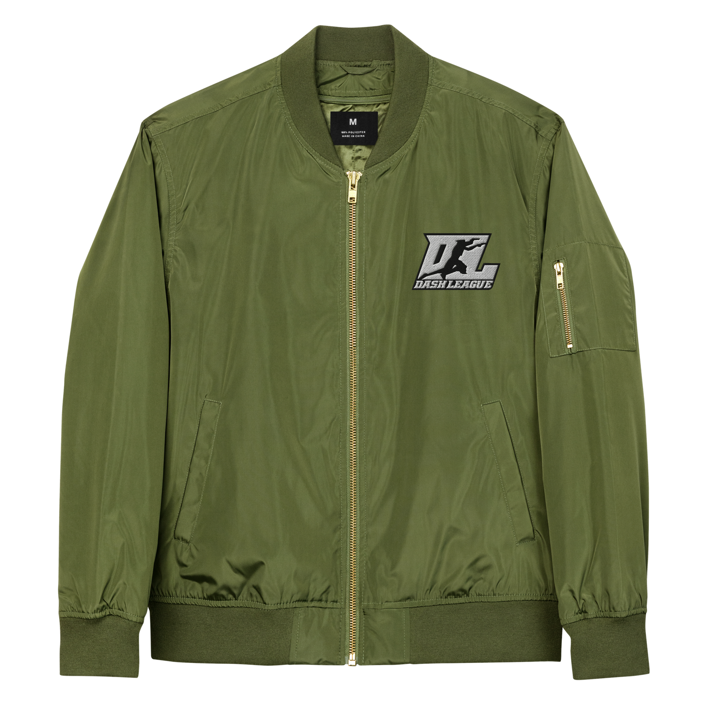 Chaqueta bomber bordada en blanco con logotipo DL en contorno negro