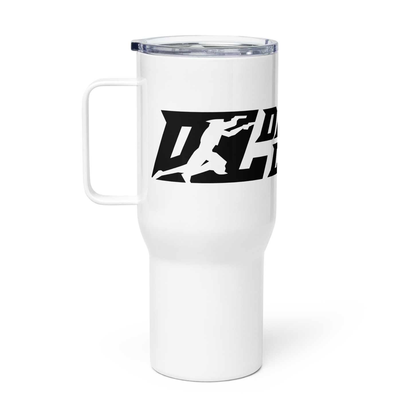 Taza de viaje negra ancha con logotipo DL