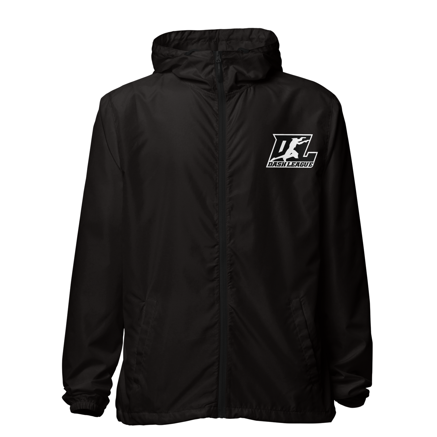 Cortavientos unisex negro con logotipo DL en contorno blanco