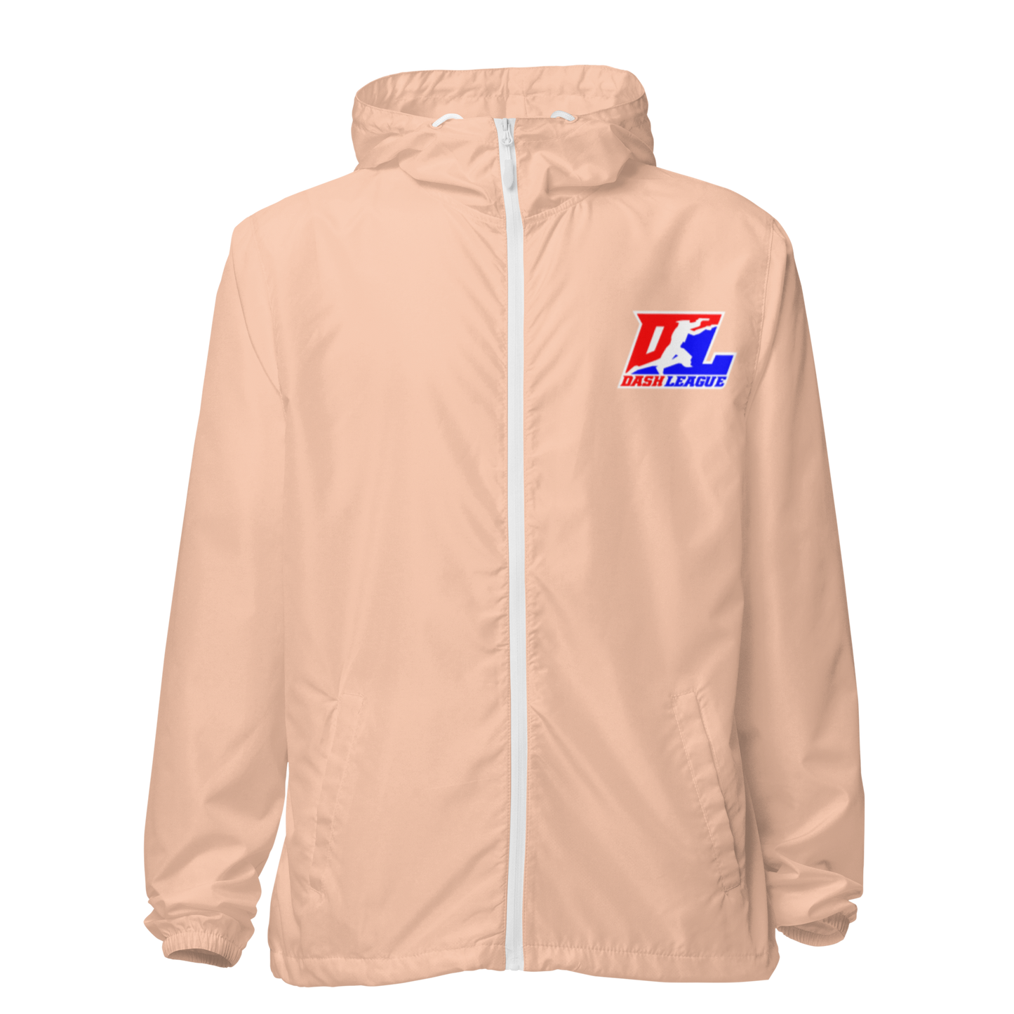 Cortavientos unisex de color blanco con logotipo DL (delante y detrás)