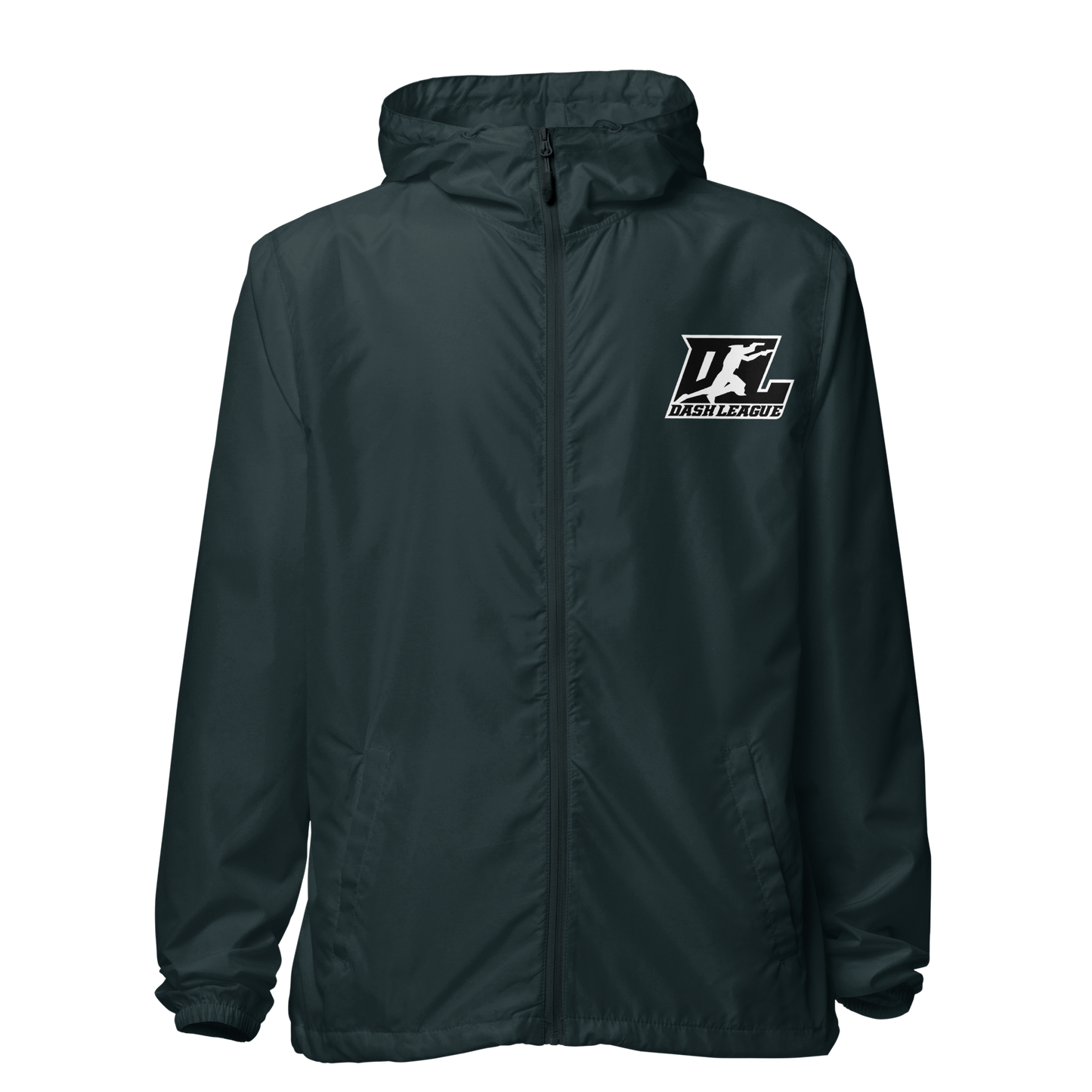 Cortavientos unisex negro con logotipo DL en contorno blanco