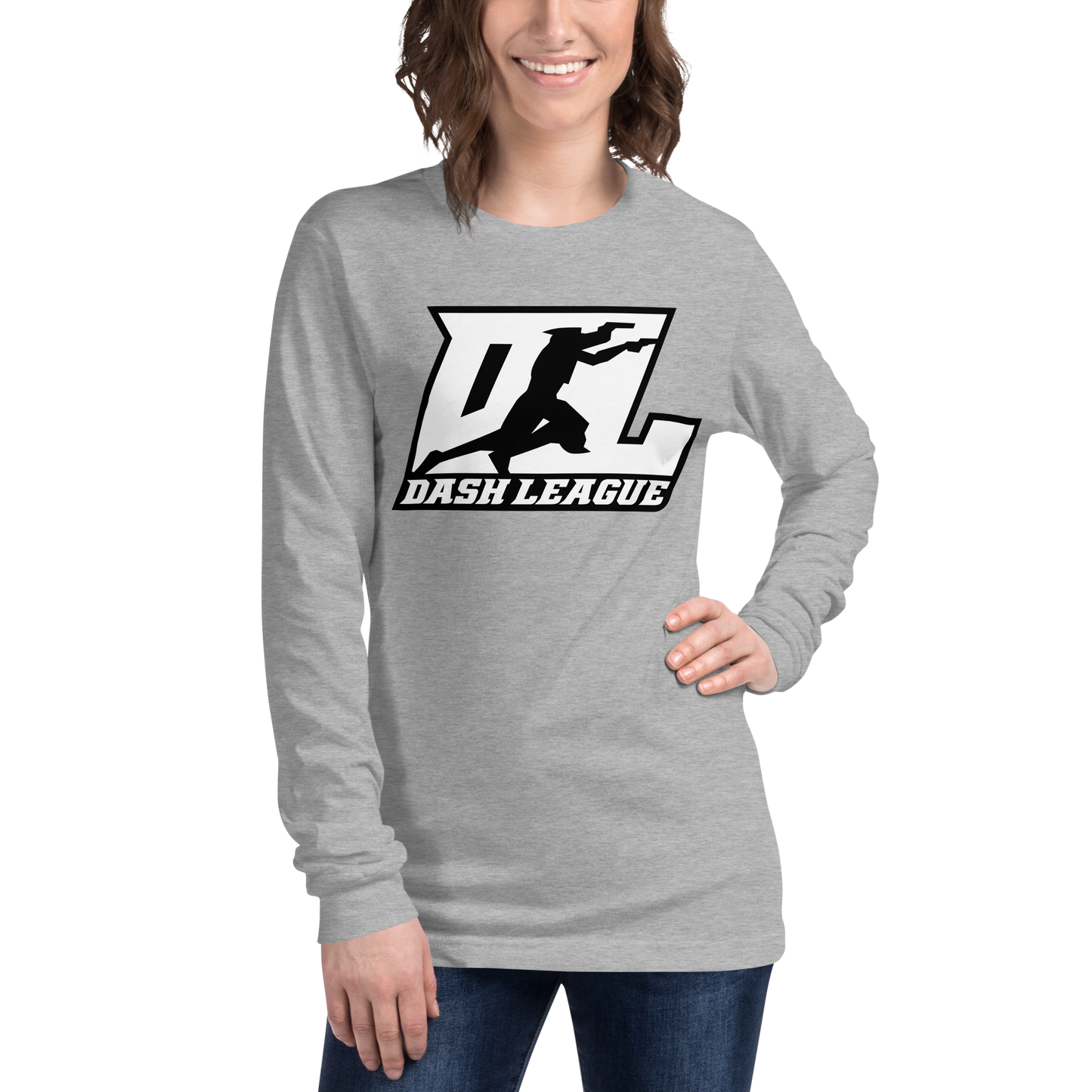 Chemise unisexe à manches longues blanche avec logo DL à contour noir