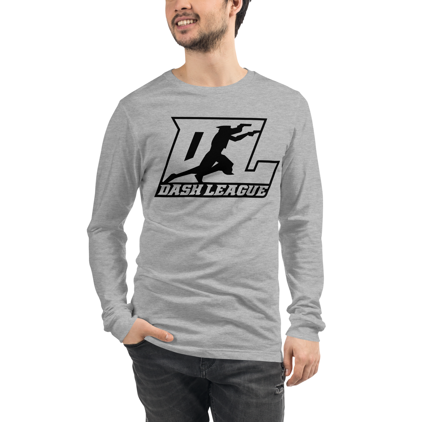 Camisa unisex de manga larga con logotipo DL de contorno negro (parte delantera y trasera)