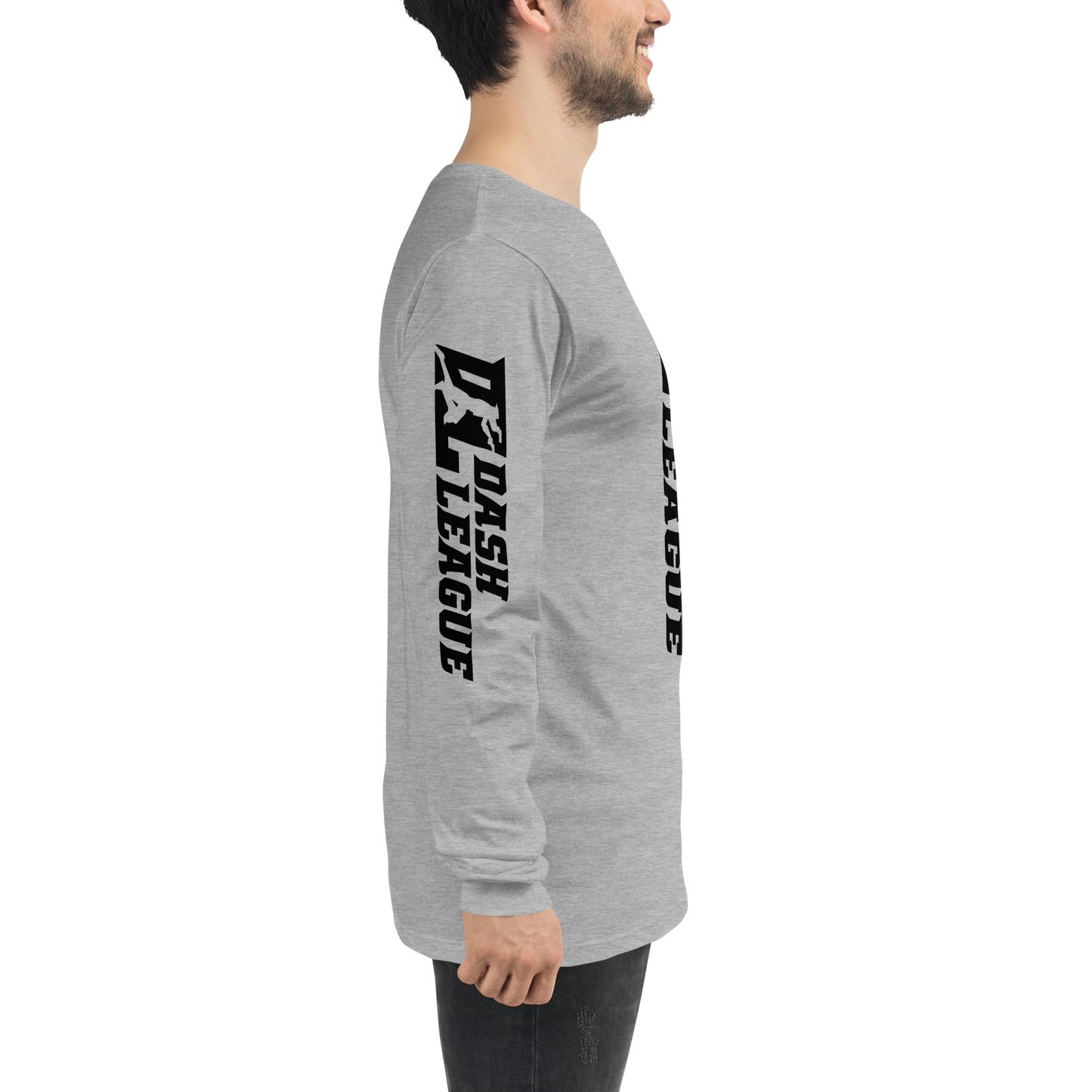Camisa unisex de manga larga negra con logotipo DL ancho (parte delantera, trasera y mangas)
