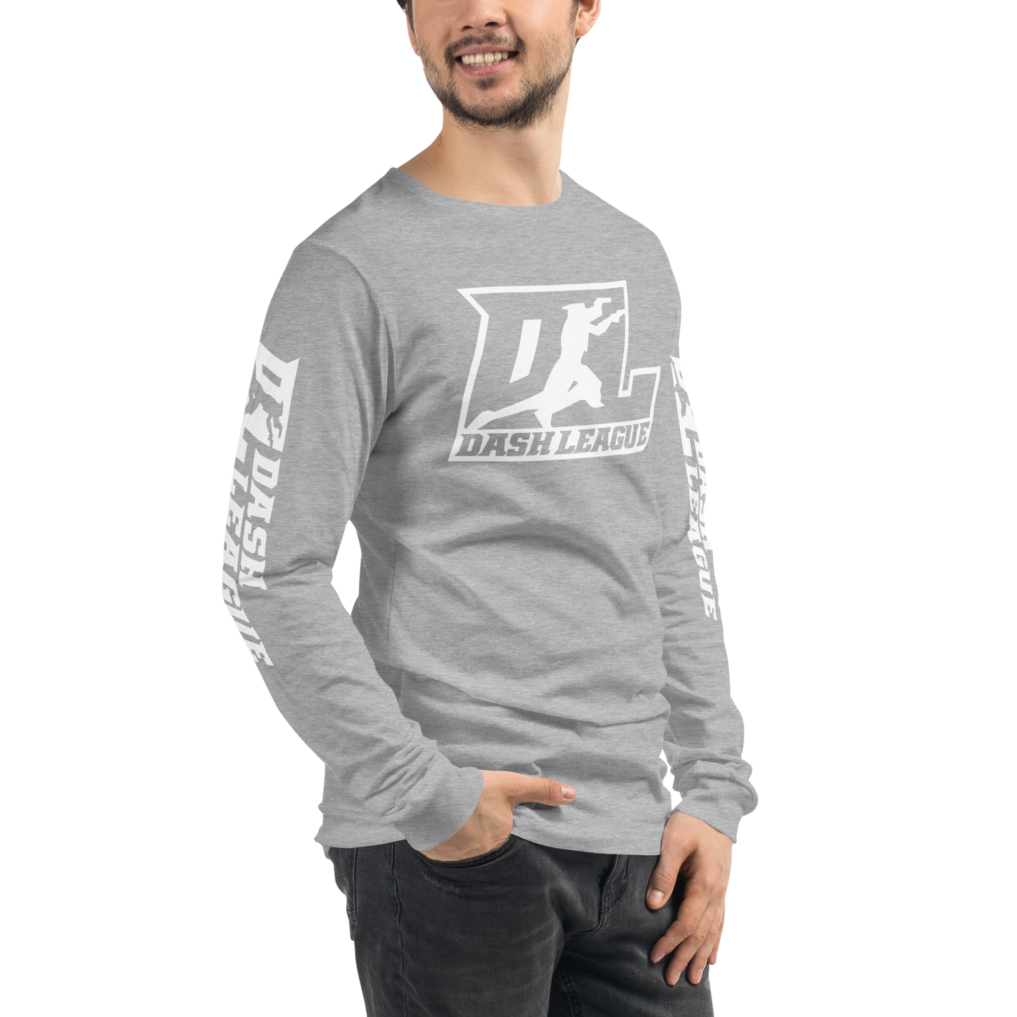 T-shirt unisexe à manches longues avec logo DL blanc (devant + manches)