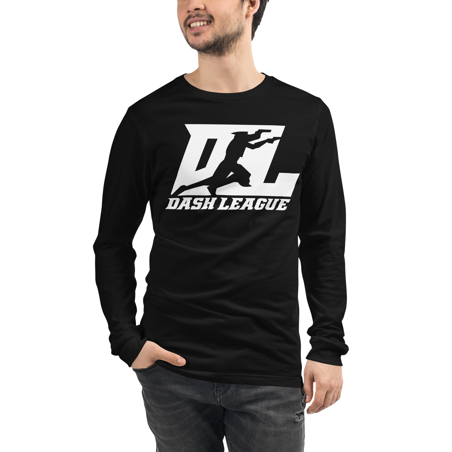 Camisa unisex de manga larga blanca con logotipo DL