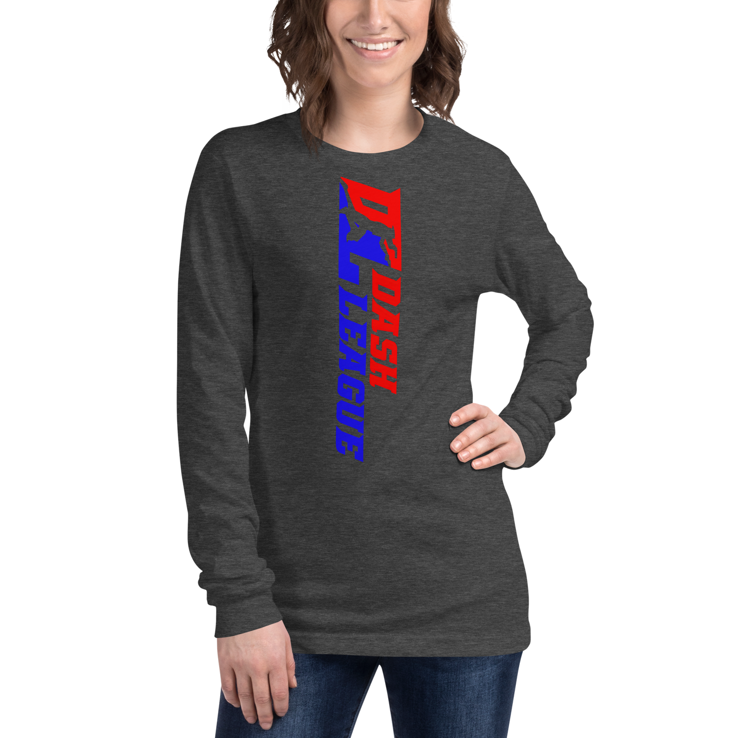 Camisa unisex de manga larga con logotipo DL de color ancho (delante y detrás)