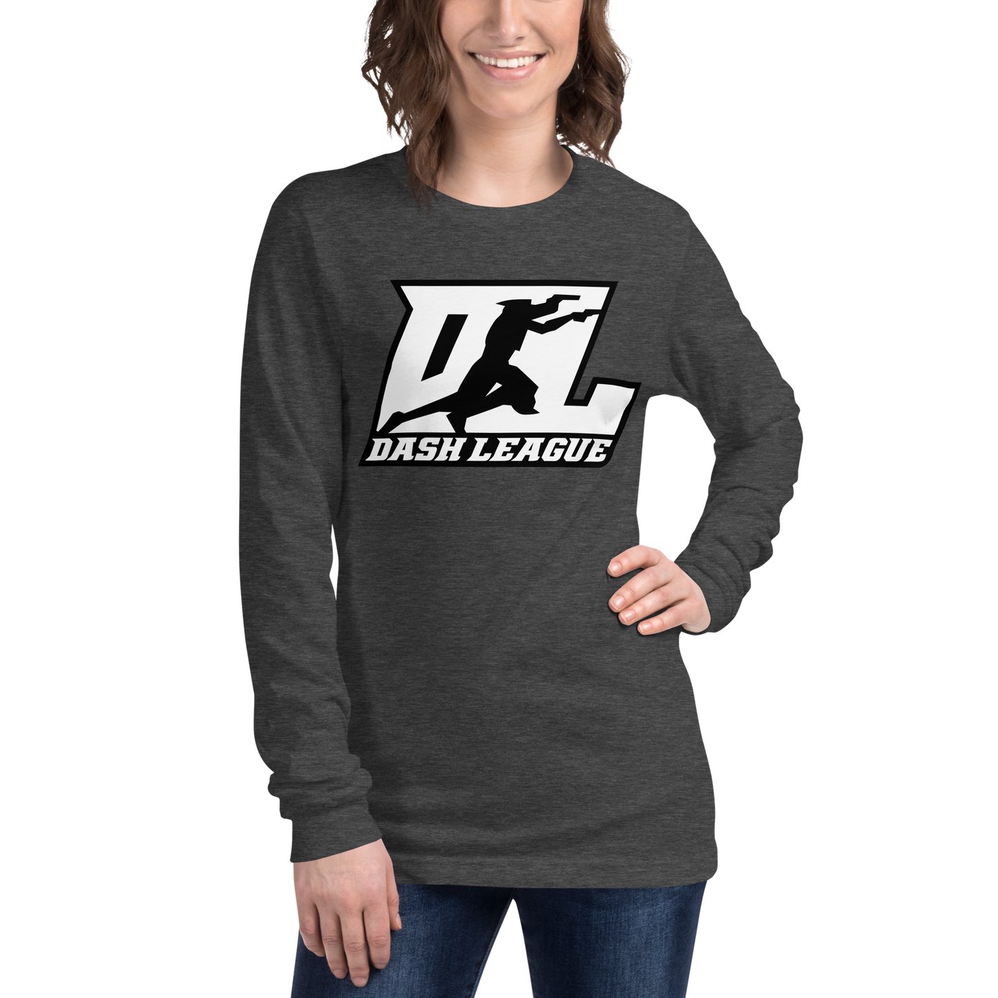 Chemise unisexe à manches longues blanche avec logo DL à contour noir