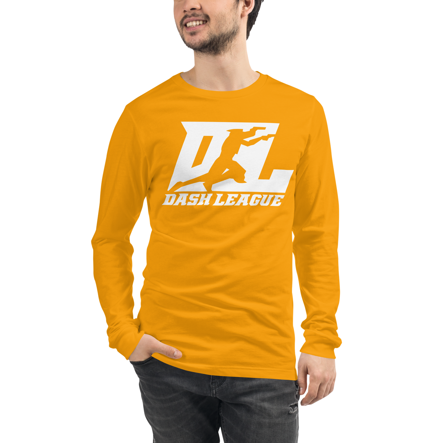 Camisa unisex de manga larga blanca con logotipo DL