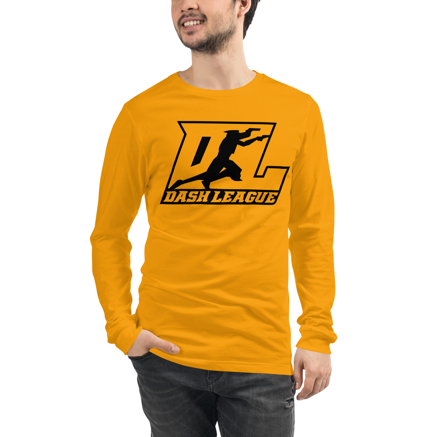 Camisa unisex de manga larga con logotipo DL de contorno negro (parte delantera y trasera)