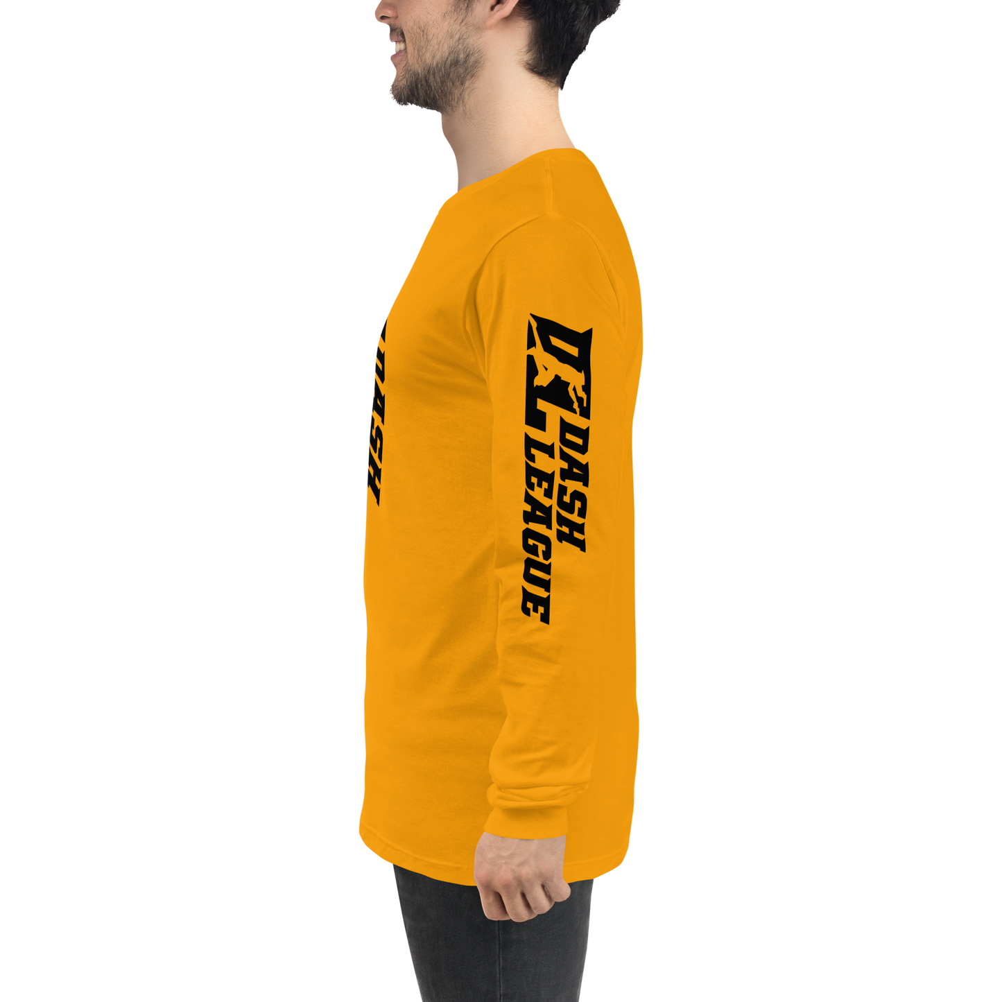 Camisa unisex de manga larga negra con logotipo DL ancho (parte delantera, trasera y mangas)