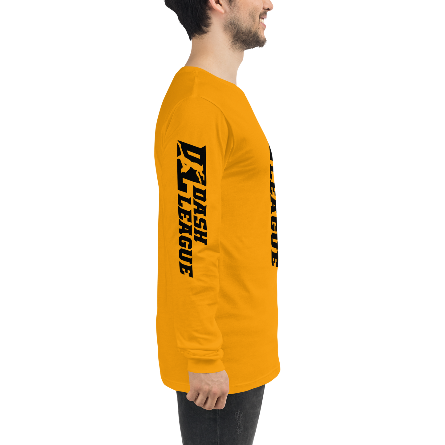 Camisa unisex de manga larga negra con logotipo DL ancho (parte delantera, trasera y mangas)