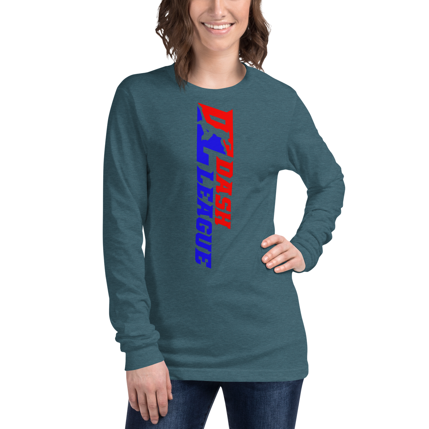 Camisa unisex de manga larga con logotipo DL de color ancho (delante y detrás)