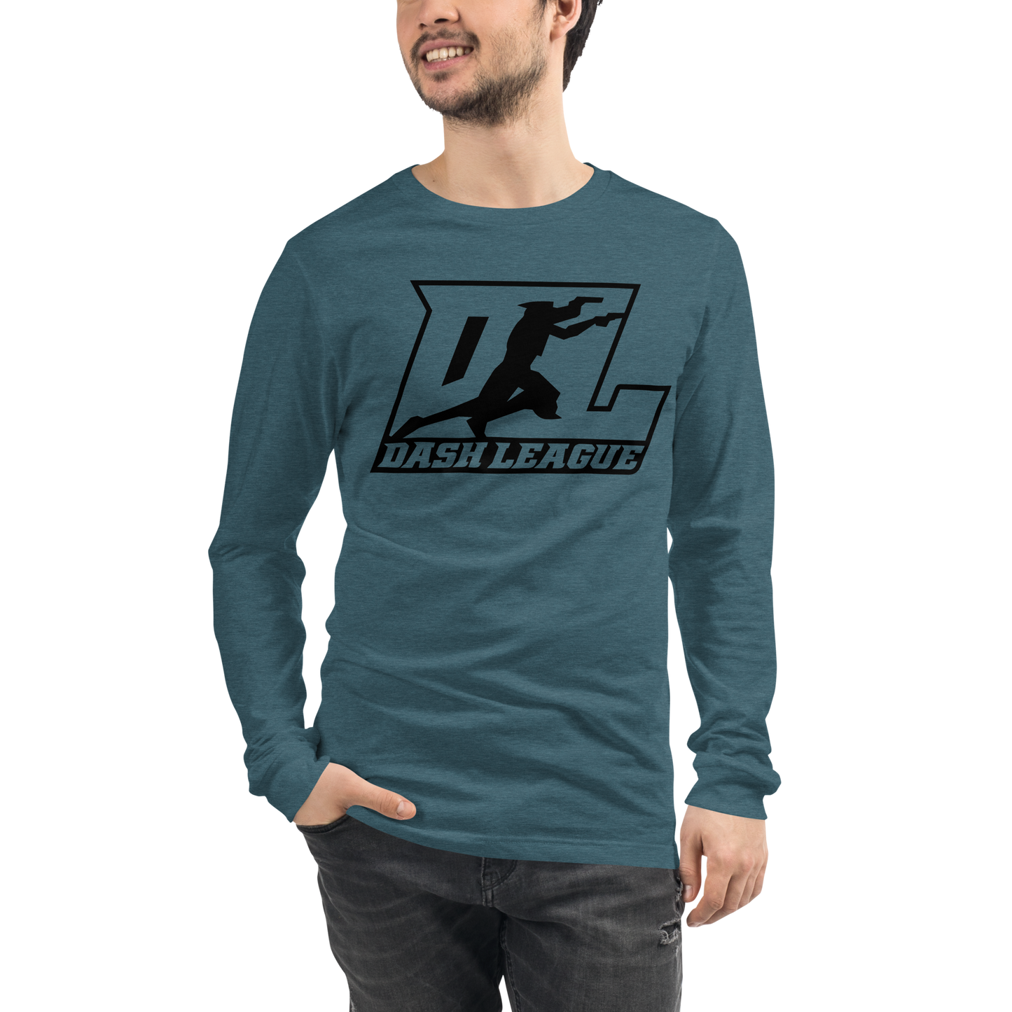 Camisa unisex de manga larga con logotipo DL de contorno negro (parte delantera y trasera)
