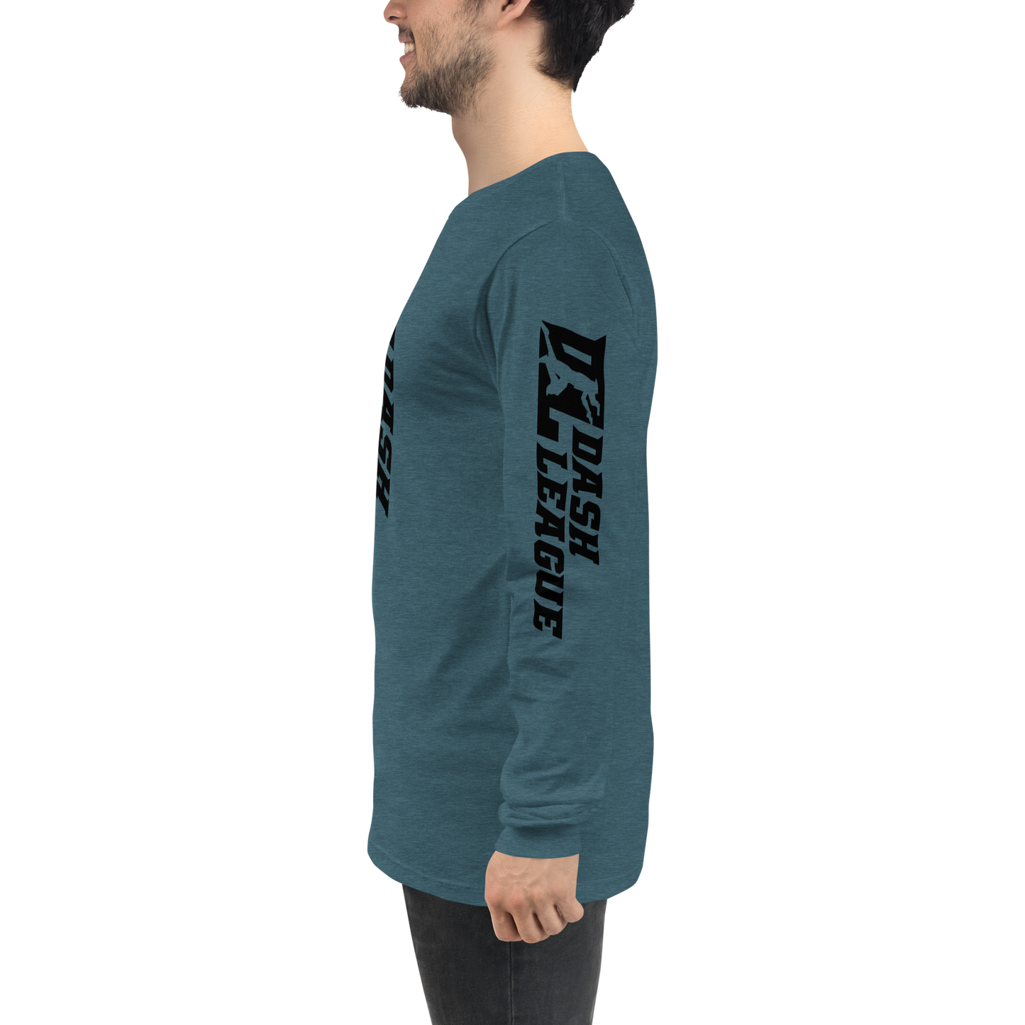 Camisa unisex de manga larga negra con logotipo DL ancho (parte delantera, trasera y mangas)