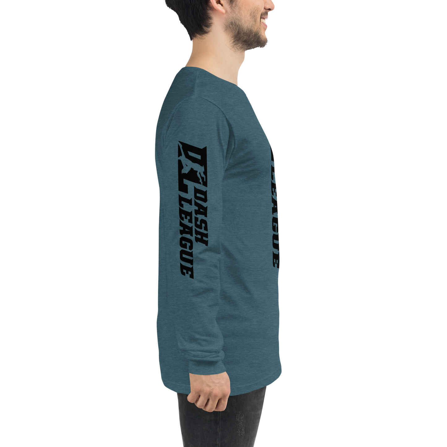 Camisa unisex de manga larga negra con logotipo DL ancho (parte delantera, trasera y mangas)