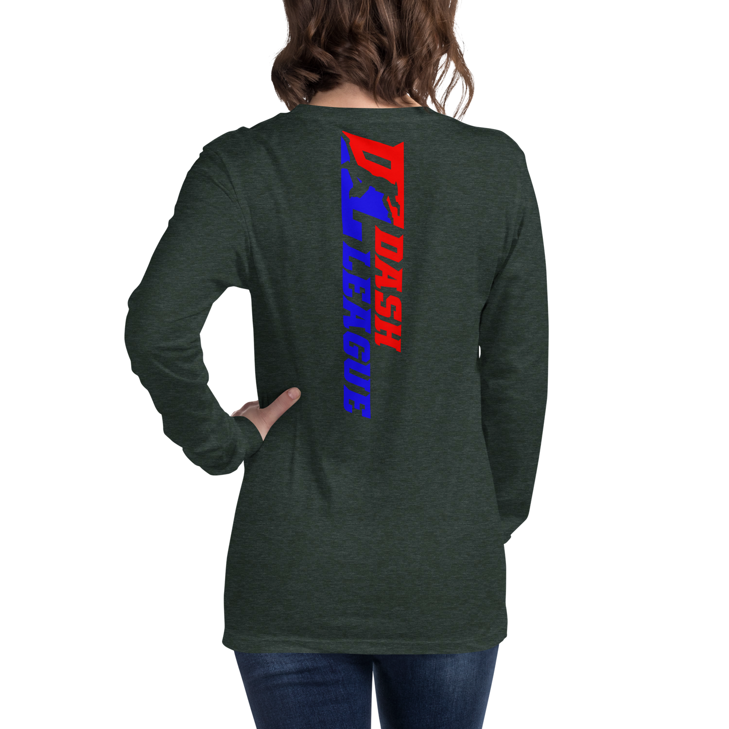 Camisa unisex de manga larga con logotipo DL de color ancho (delante y detrás)