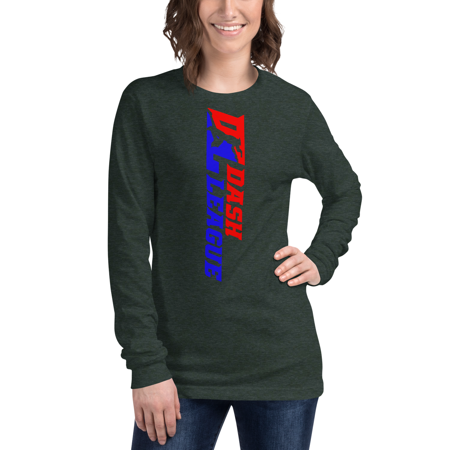 Camisa unisex de manga larga con logotipo DL de color ancho (delante y detrás)
