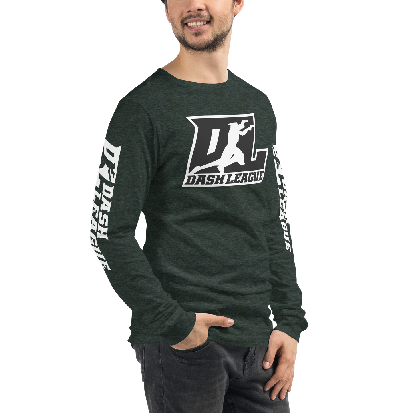 Long Sleeve Shirt White with Black Outline DL Logo (Front+Sleeves)