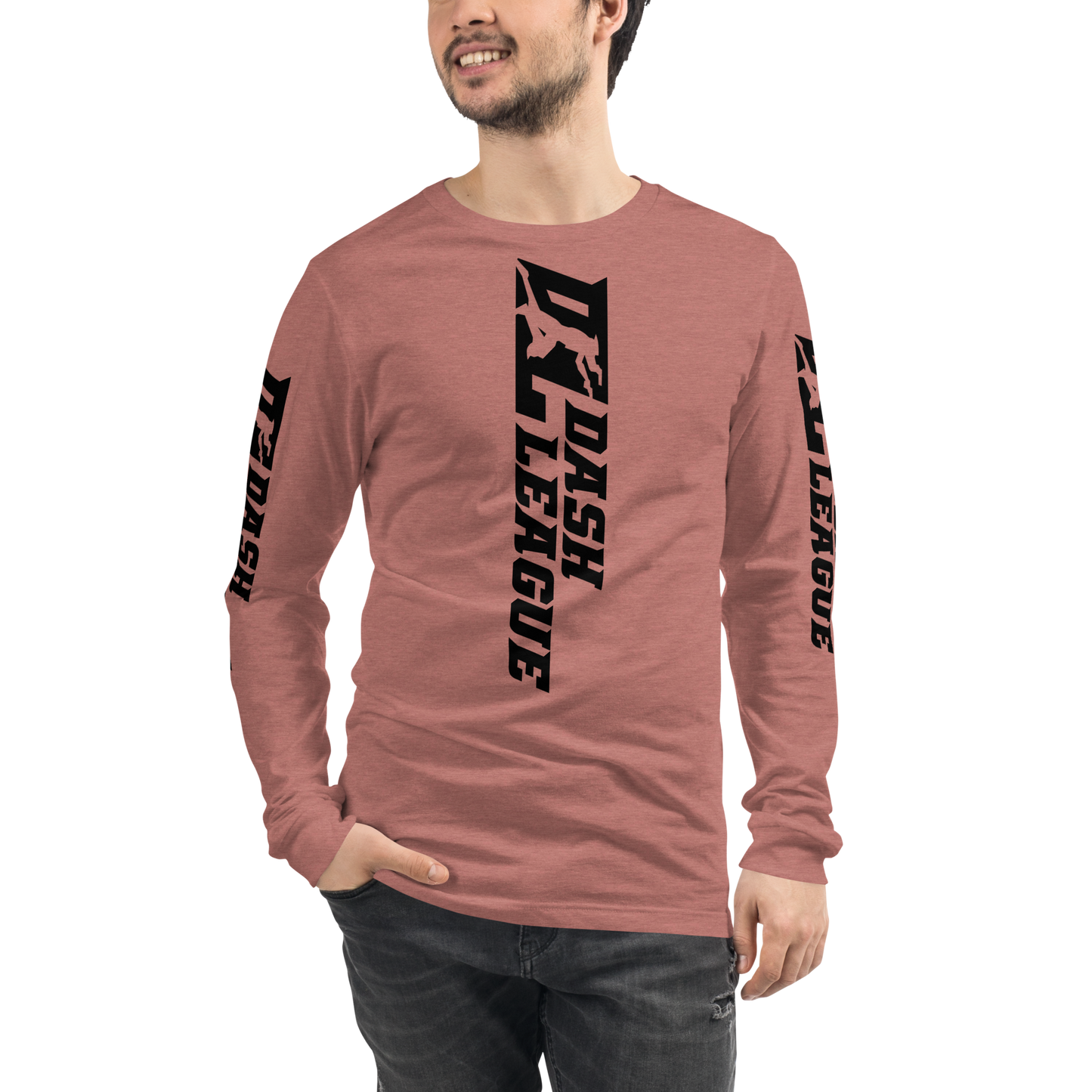 Camisa unisex de manga larga negra con logotipo DL ancho (parte delantera, trasera y mangas)
