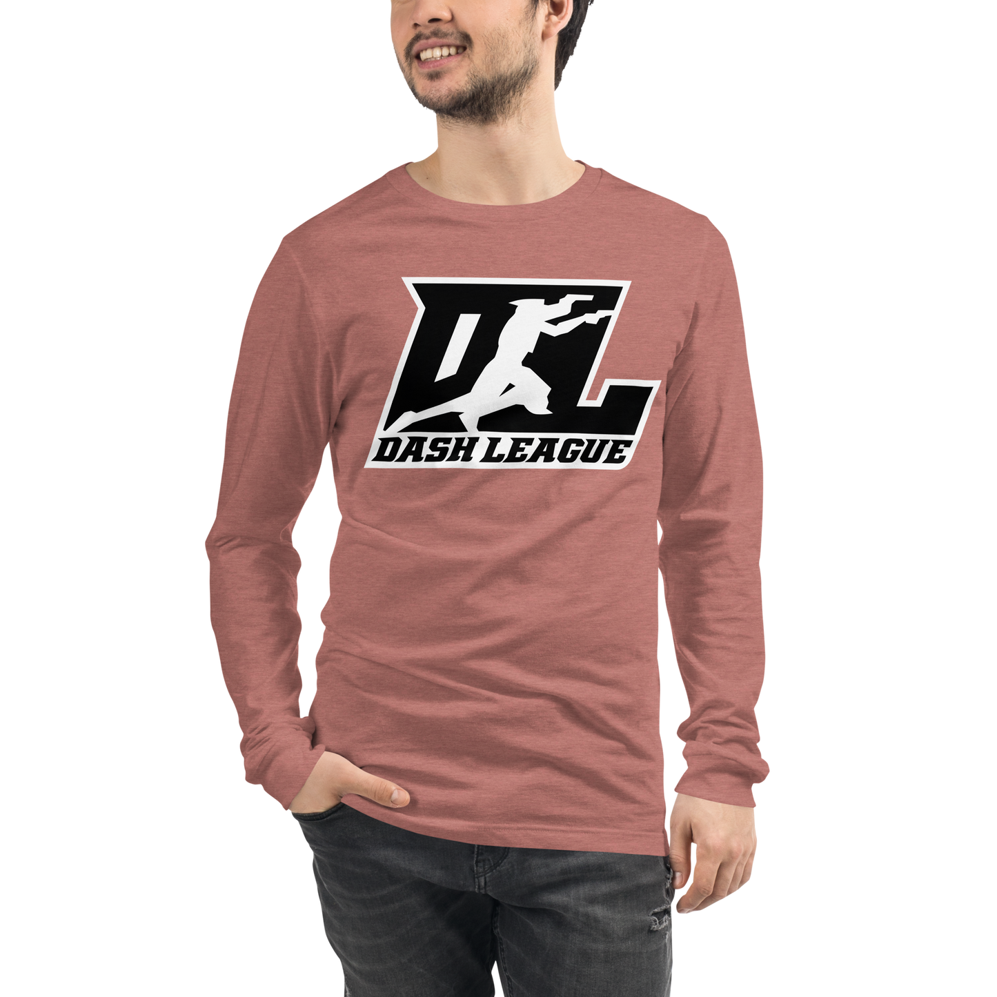 Camisa unisex de manga larga negra con logotipo DL en contorno blanco (parte delantera y trasera)