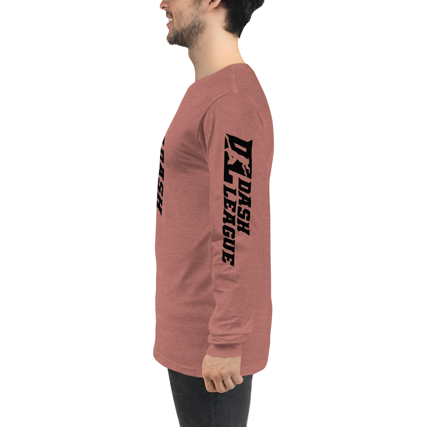 Camisa unisex de manga larga negra con logotipo DL ancho (parte delantera, trasera y mangas)