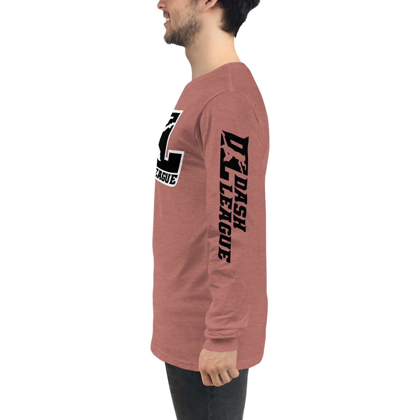 Camisa unisex de manga larga negra con logotipo DL en contorno blanco (parte delantera y mangas)