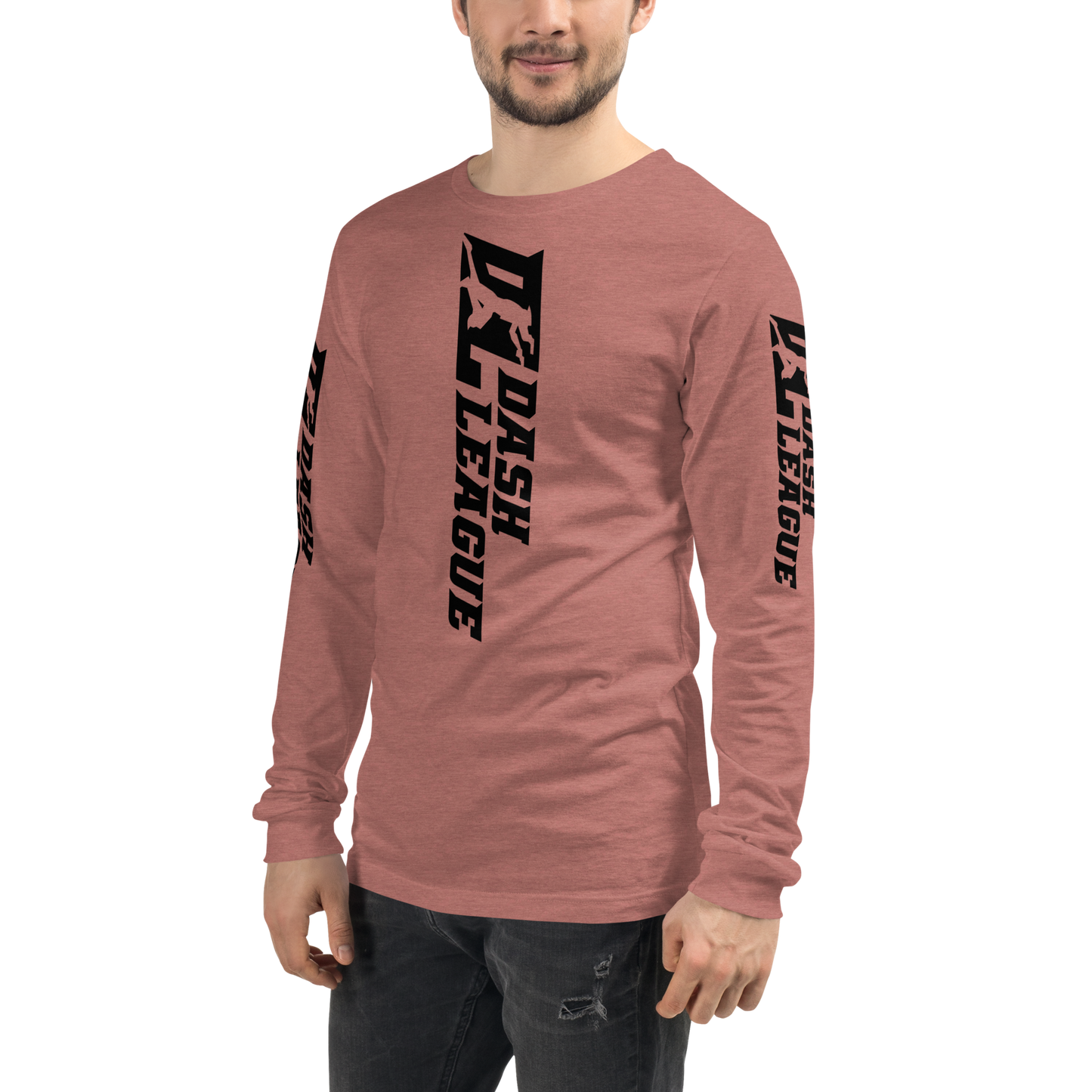 Camisa unisex de manga larga negra con logotipo DL ancho (parte delantera, trasera y mangas)