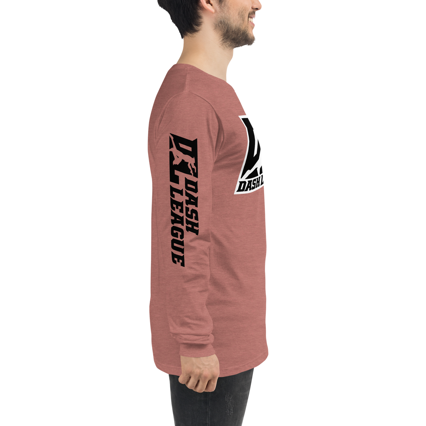 Camisa unisex de manga larga negra con logotipo DL en contorno blanco (parte delantera y mangas)