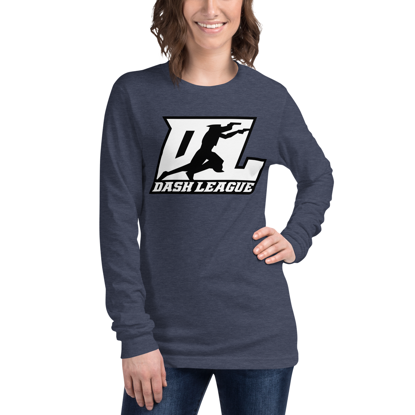 Chemise unisexe à manches longues blanche avec logo DL à contour noir