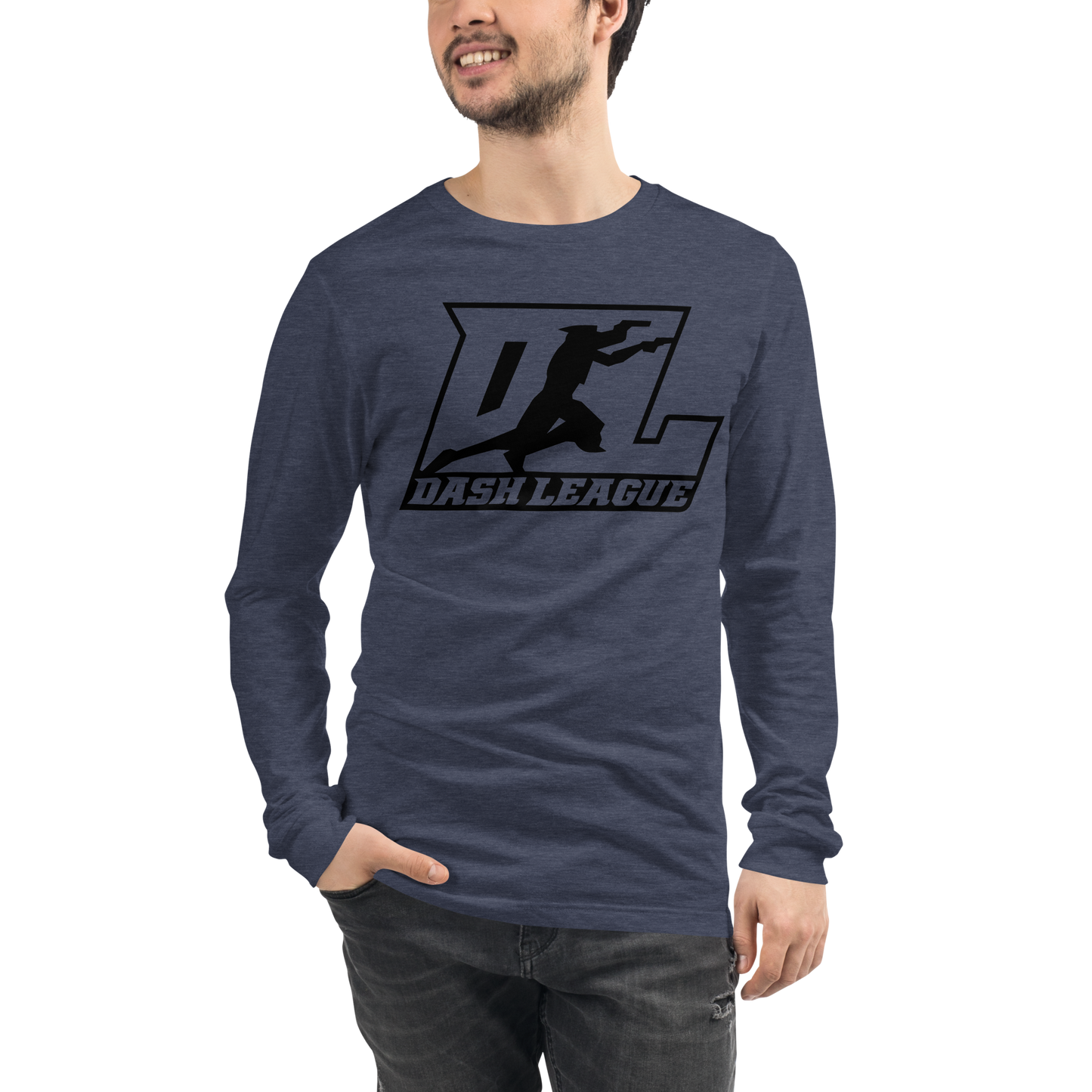 Camisa unisex de manga larga con logotipo DL de contorno negro (parte delantera y trasera)
