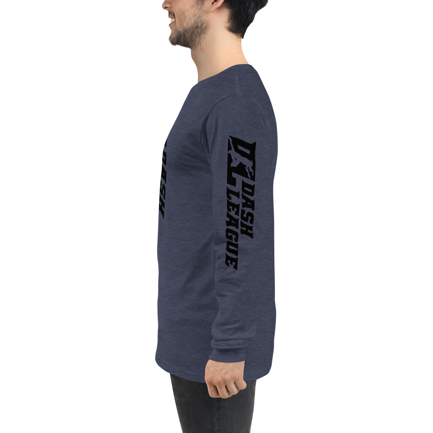 Camisa unisex de manga larga negra con logotipo DL ancho (parte delantera, trasera y mangas)