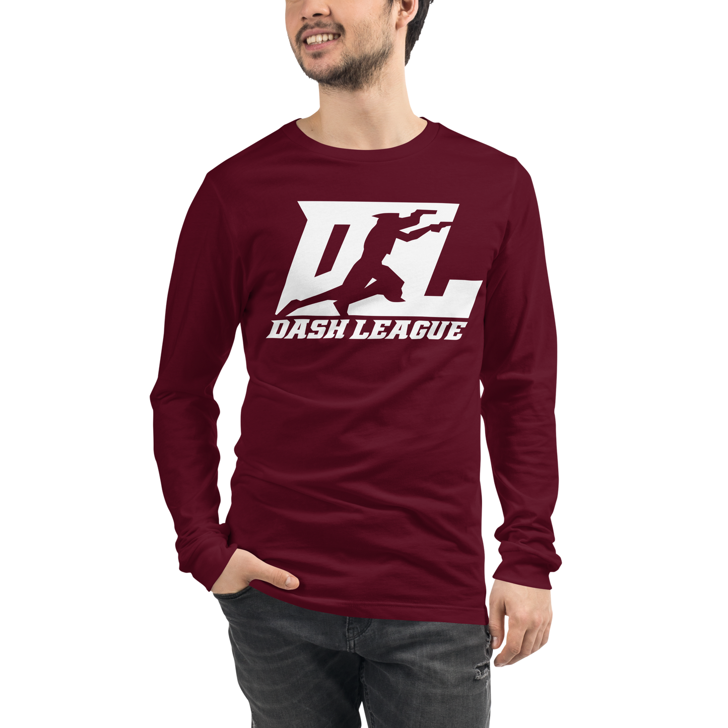 Chemise à manches longues unisexe blanche avec logo DL (devant + dos)