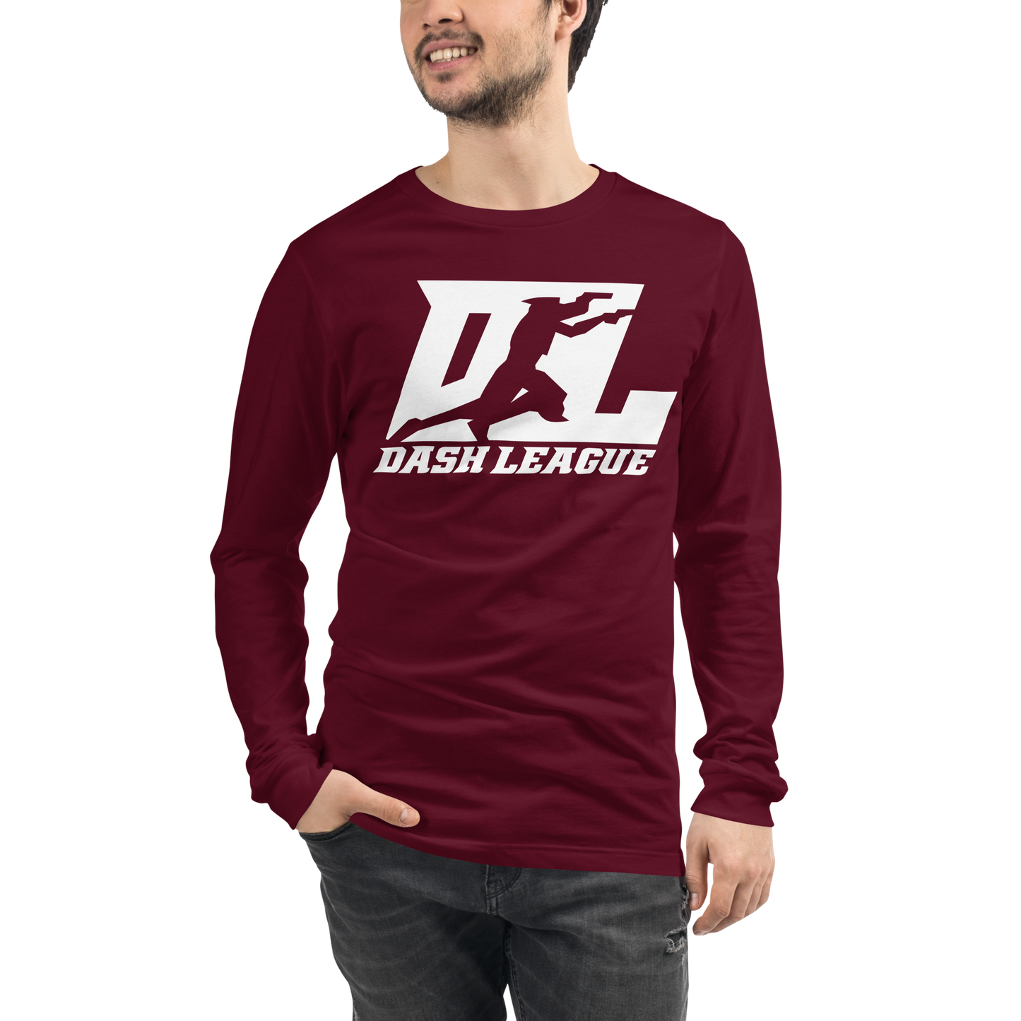 Camisa unisex de manga larga blanca con logotipo DL