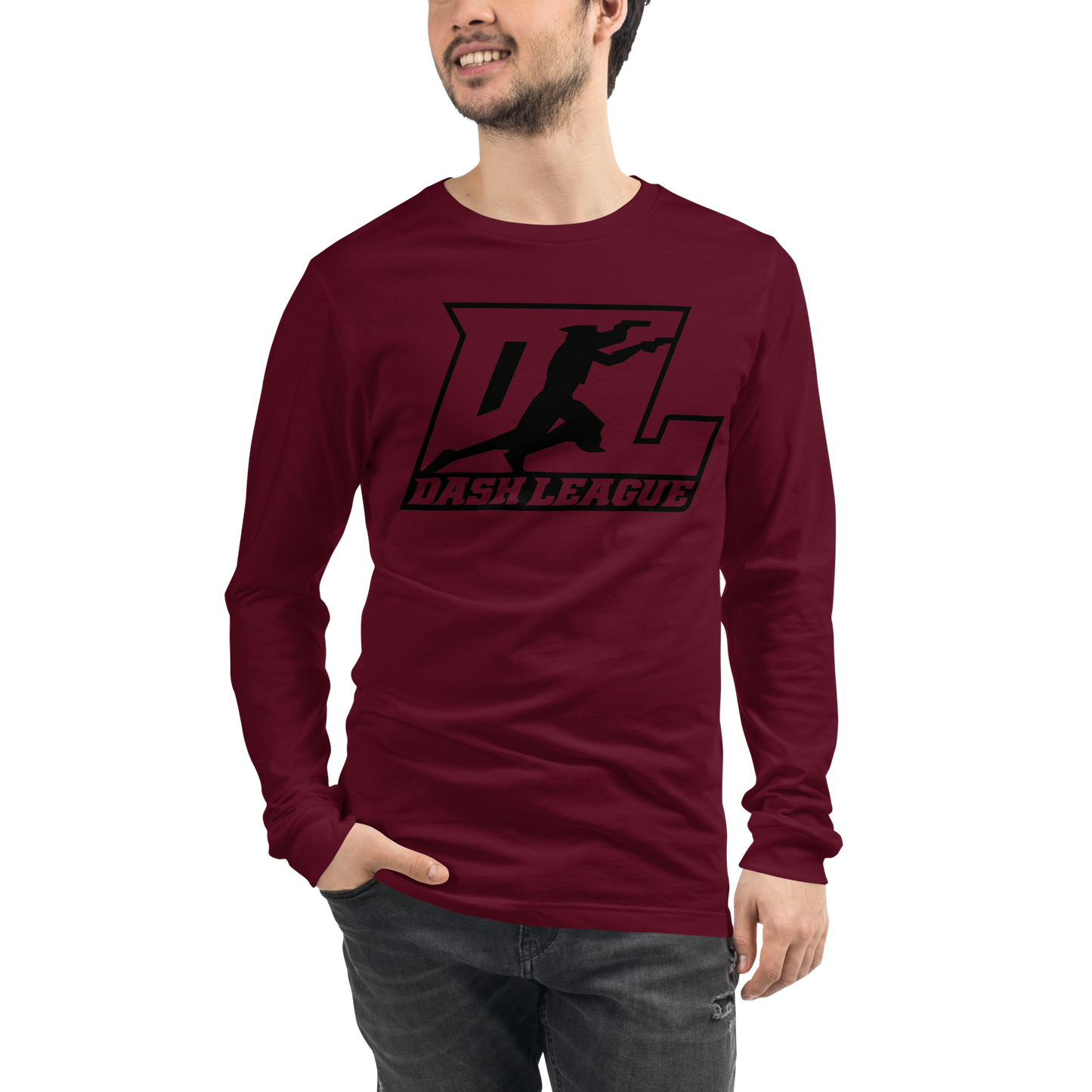 Camisa unisex de manga larga con logotipo DL de contorno negro (parte delantera y trasera)