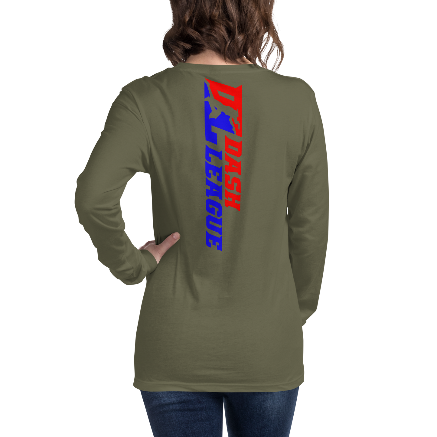 Camisa unisex de manga larga con logotipo DL de color ancho (delante y detrás)