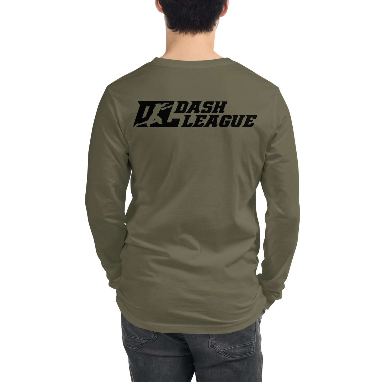Camisa unisex de manga larga con logotipo DL de contorno negro (parte delantera y trasera)