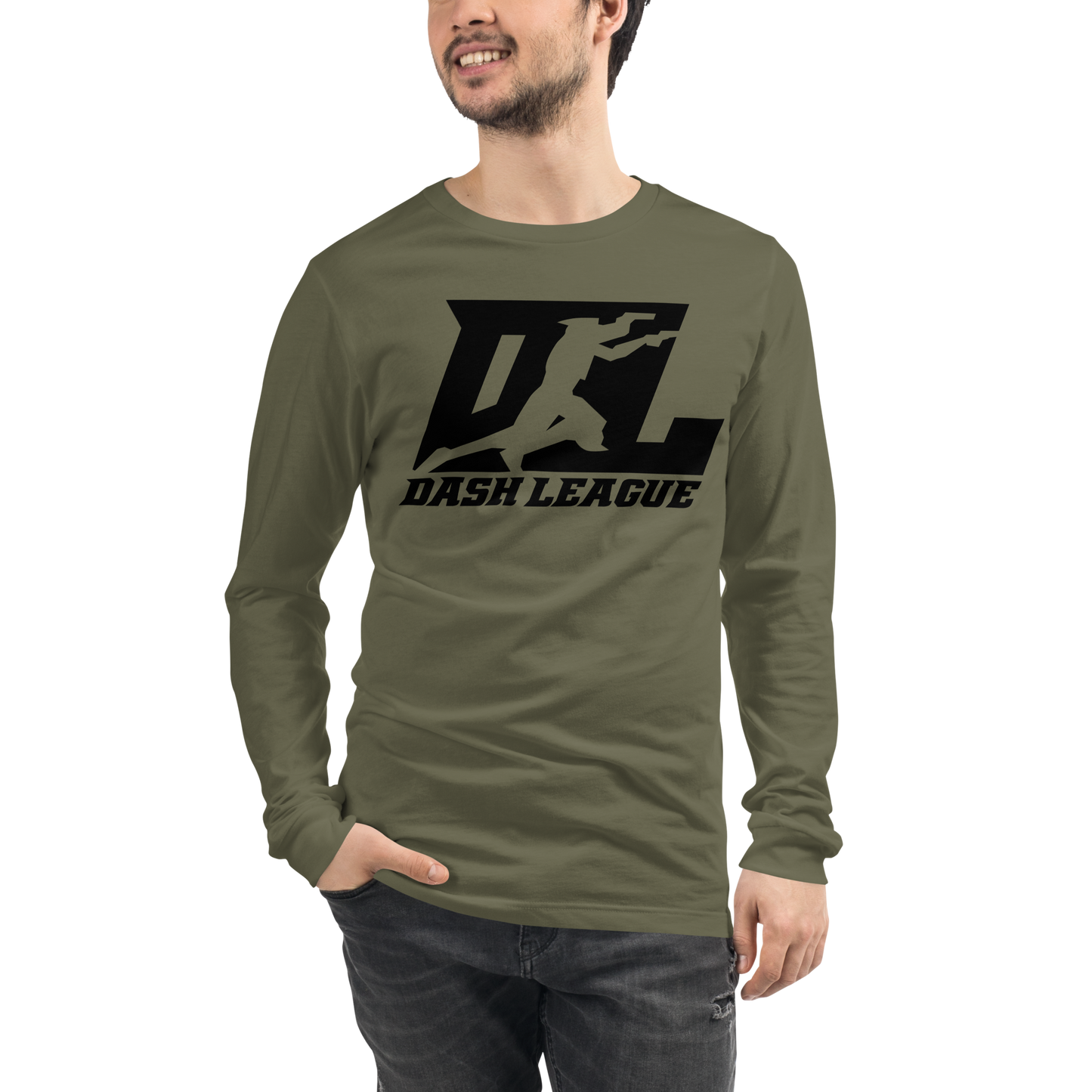 Camisa unisex de manga larga negra con logotipo DL