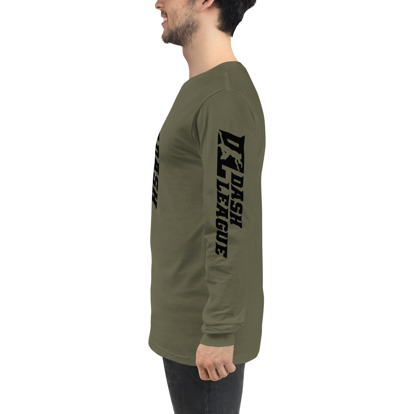 Camisa unisex de manga larga negra con logotipo DL ancho (parte delantera, trasera y mangas)