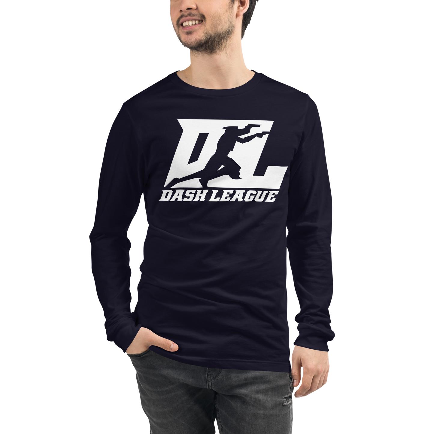 Camisa unisex de manga larga blanca con logotipo DL