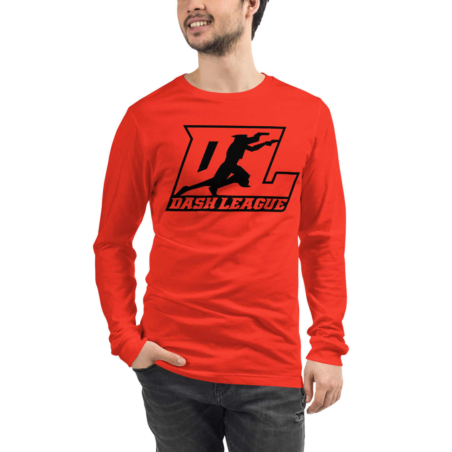 Camisa unisex de manga larga con logotipo DL de contorno negro (parte delantera y trasera)
