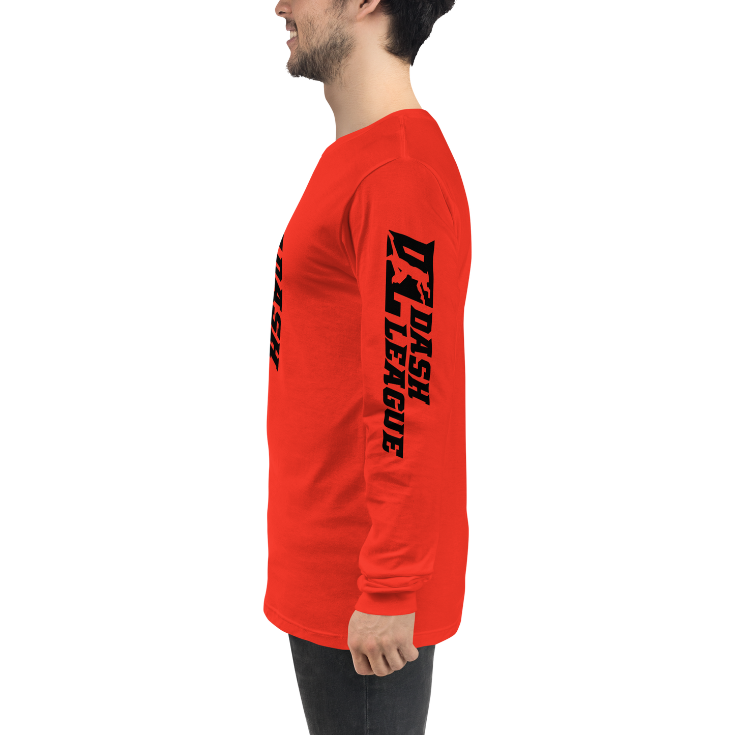 Camisa unisex de manga larga negra con logotipo DL ancho (parte delantera, trasera y mangas)