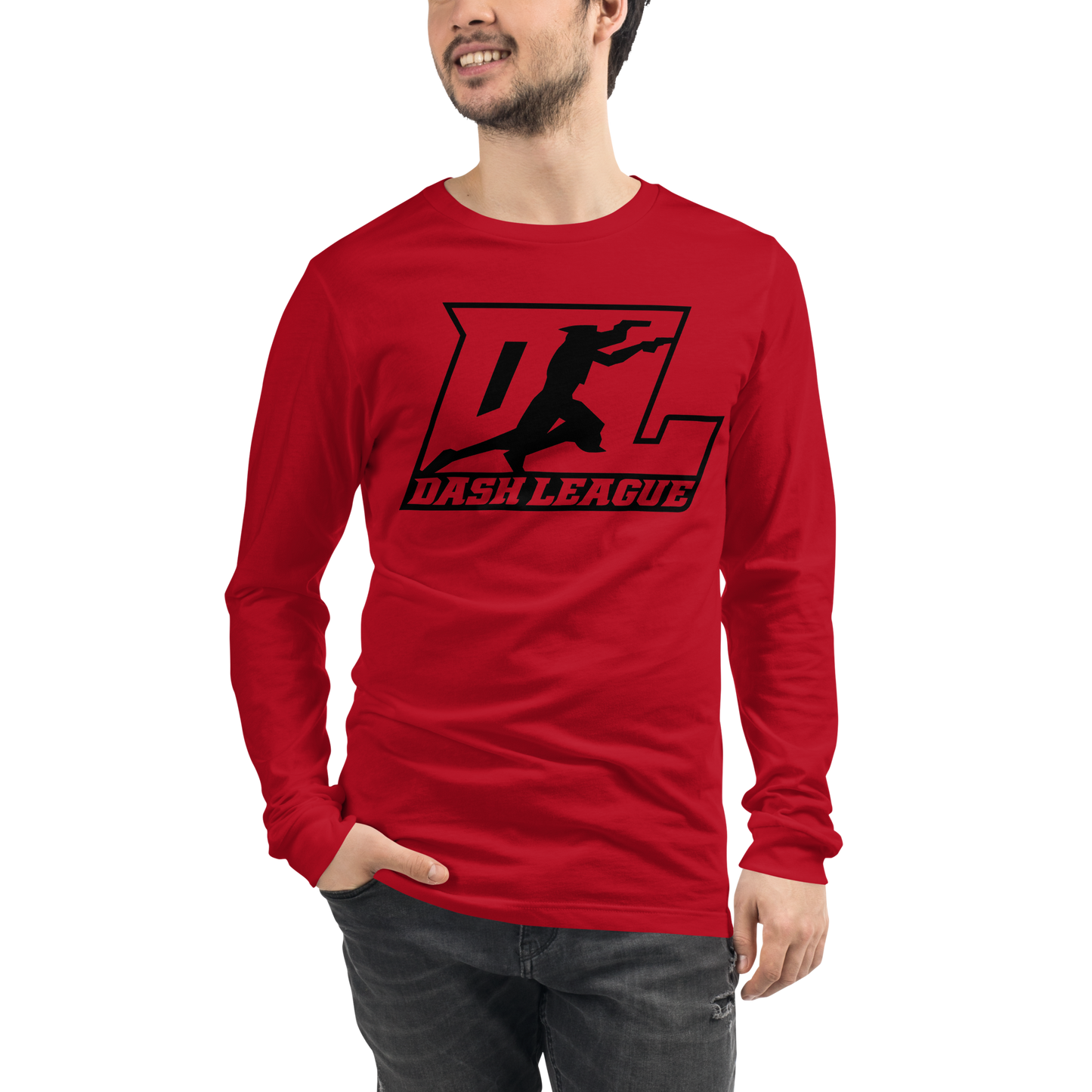 Camisa unisex de manga larga con logotipo DL de contorno negro (parte delantera y trasera)