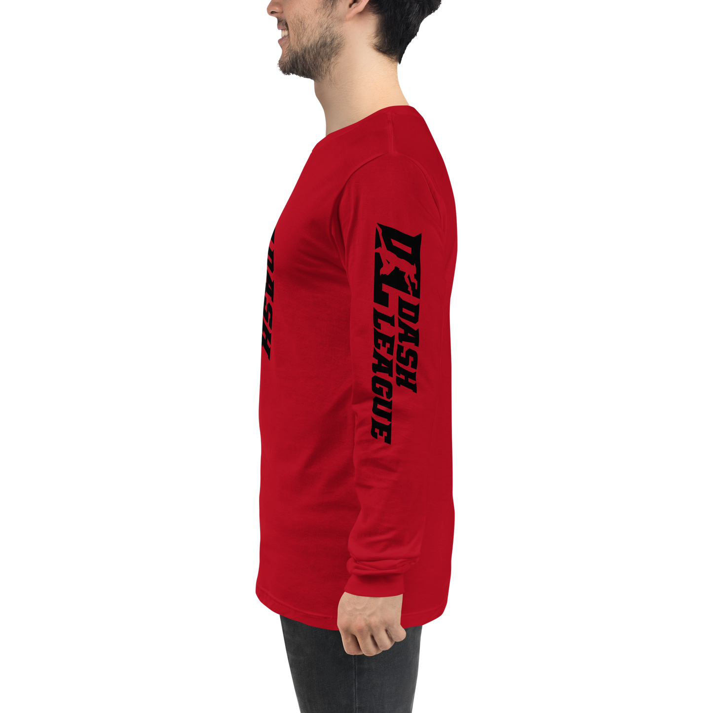 Camisa unisex de manga larga negra con logotipo DL ancho (parte delantera, trasera y mangas)