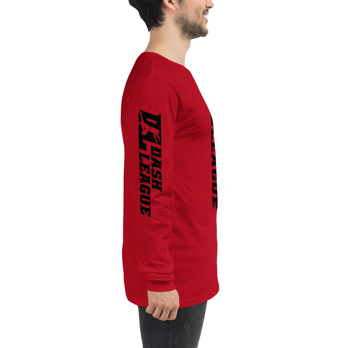 Camisa unisex de manga larga negra con logotipo DL ancho (parte delantera, trasera y mangas)
