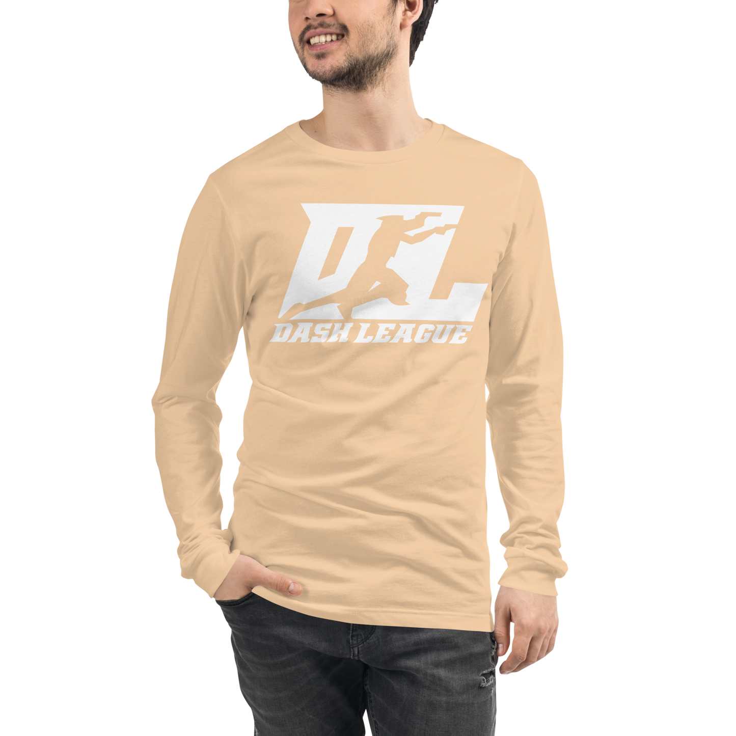 Chemise à manches longues unisexe blanche avec logo DL (devant + dos)
