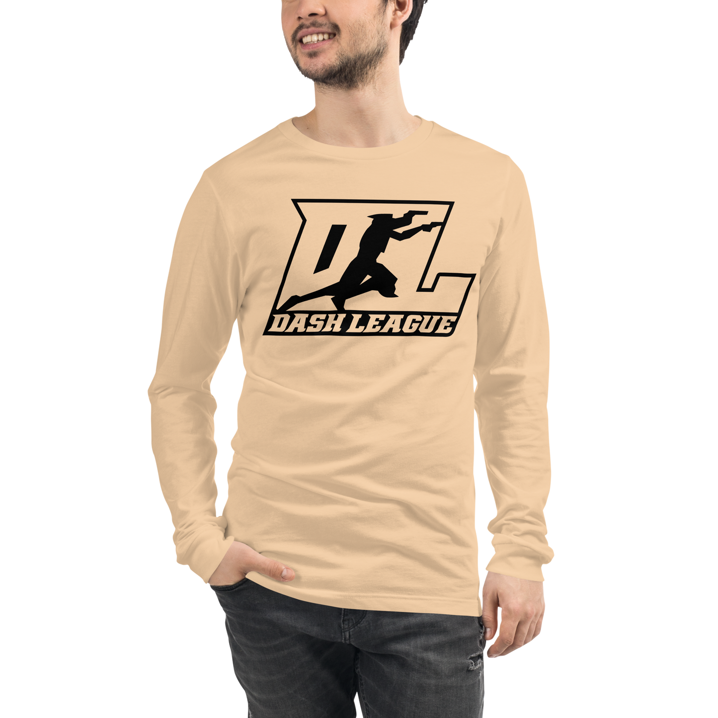 Camisa unisex de manga larga con logotipo DL de contorno negro (parte delantera y trasera)