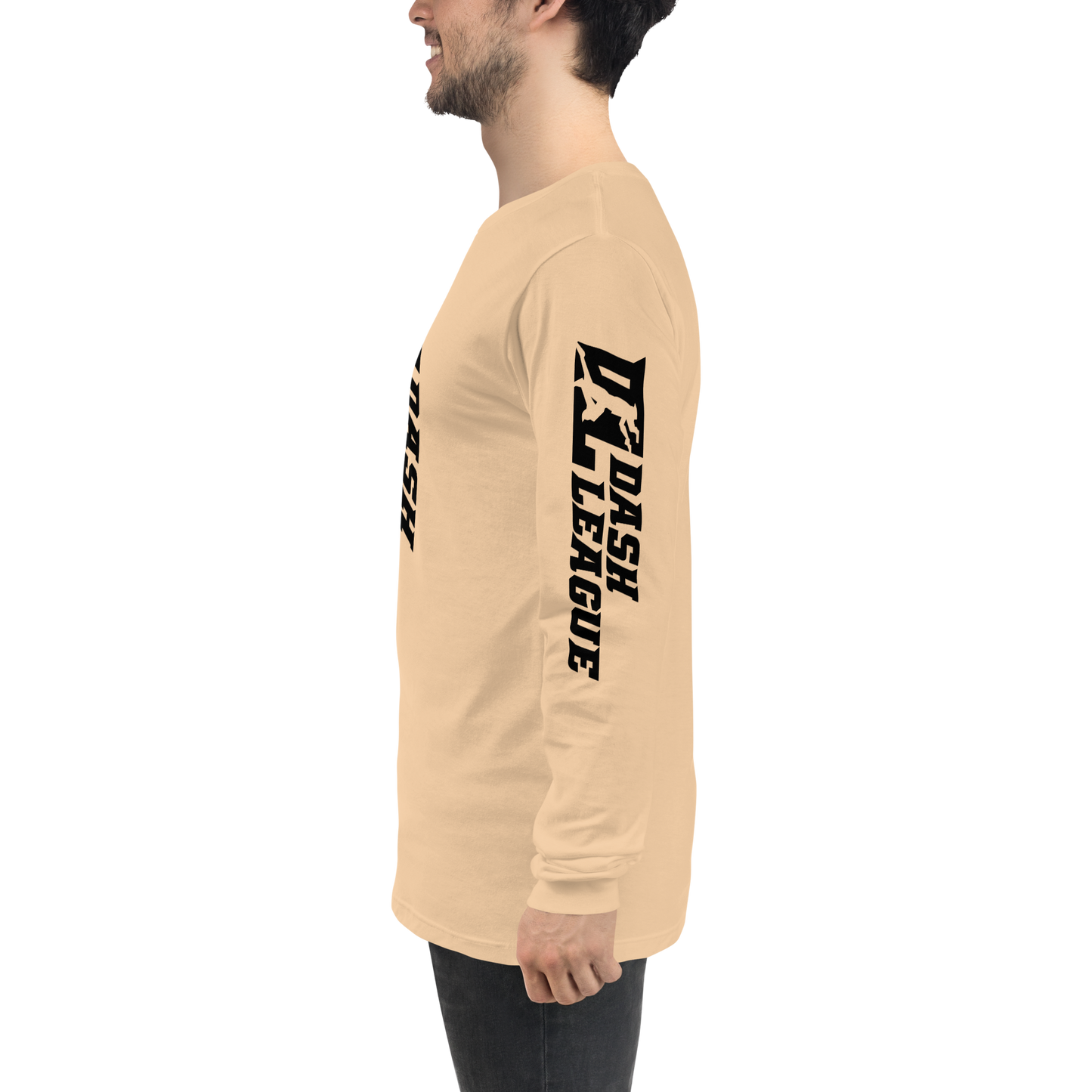 Camisa unisex de manga larga negra con logotipo DL ancho (parte delantera, trasera y mangas)