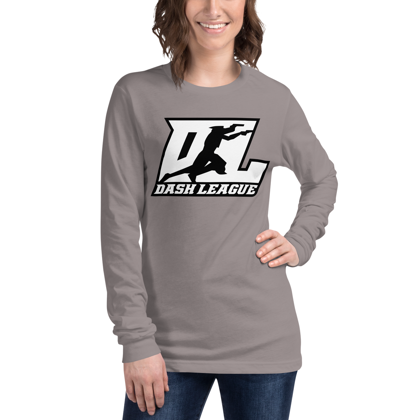 Chemise unisexe à manches longues blanche avec logo DL à contour noir