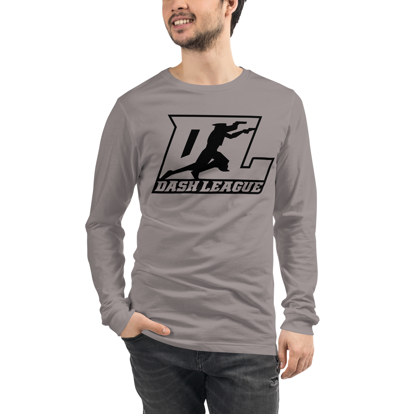Camisa unisex de manga larga con logotipo DL de contorno negro (parte delantera y trasera)